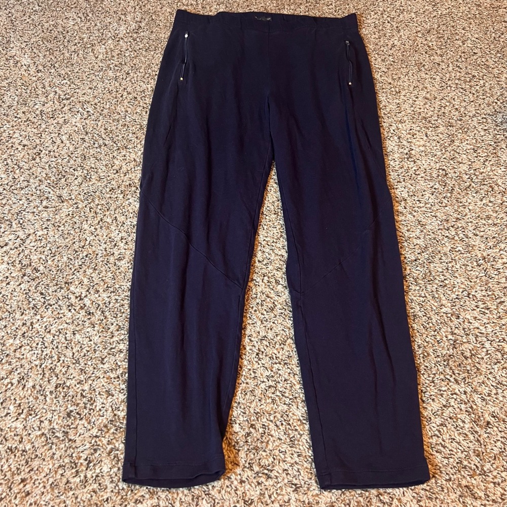 Eileen Fisher Women's XS Navy Blue Knit Pants Side Zip Pockets Stretch